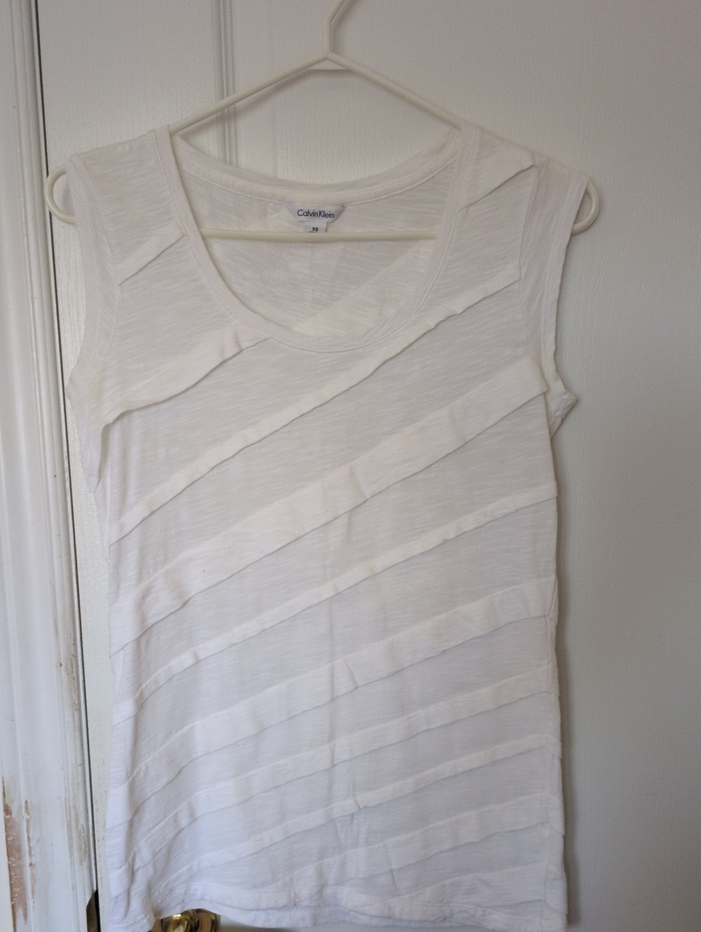 Calvin Klein White Layered Diagonal Stripe Tank Top